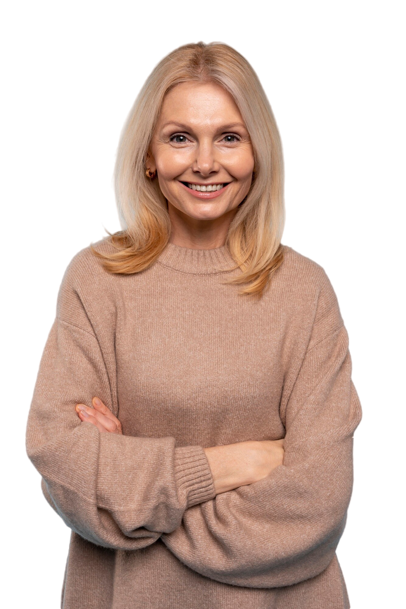 senior-woman-posing-smiling-against-blue-background